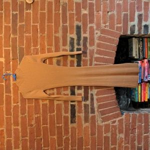 Tan ribbed long sleeve dress